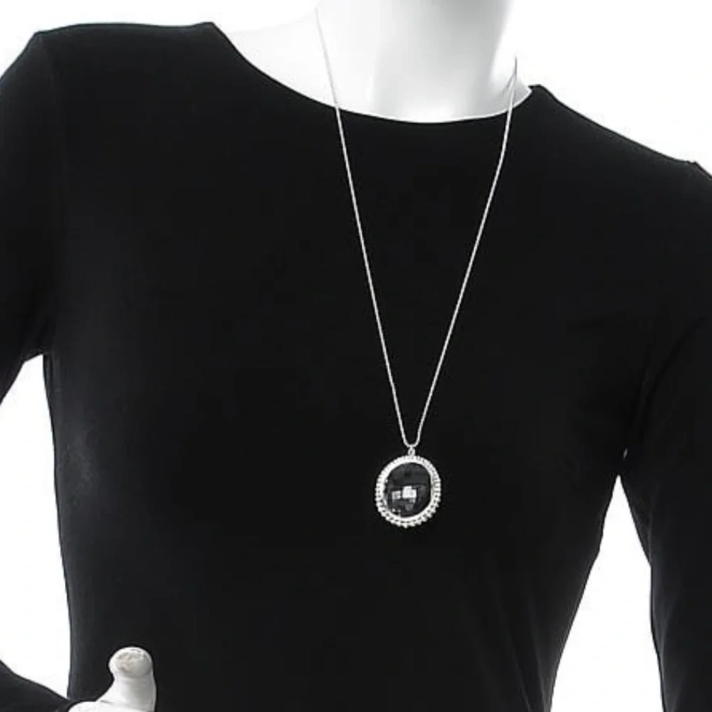 TIFFANY Sterling Silver Crystal Ziegfeld Oval Pendant Necklace - Picture 4 of 9